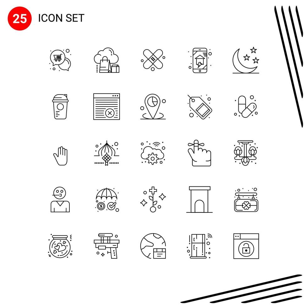 Group of 25 Lines Signs and Symbols for smart house home networking bag home automation plaster Editable Vector Design Elements