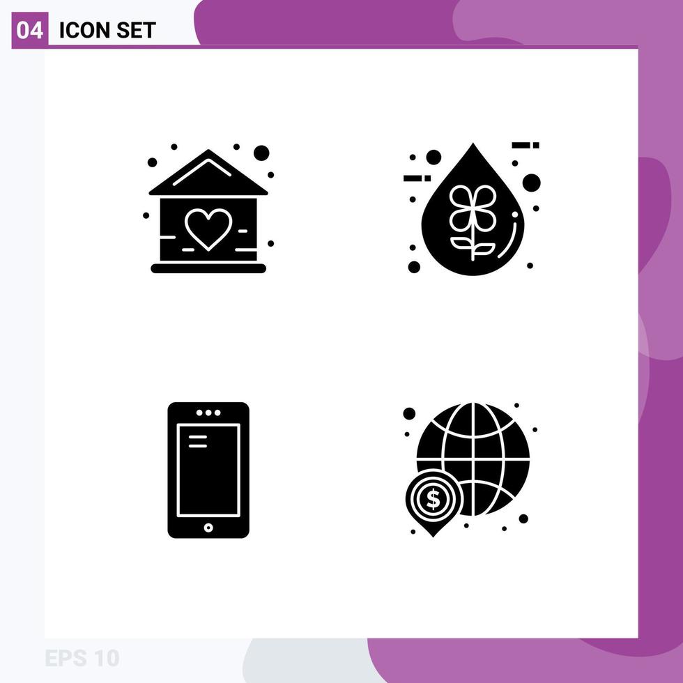 4 Thematic Vector Solid Glyphs and Editable Symbols of baby liquid home drop smart phone Editable Vector Design Elements