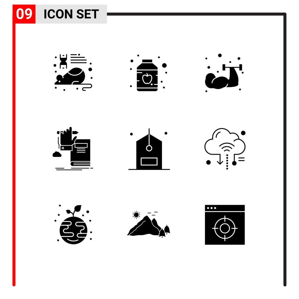 Group of 9 Modern Solid Glyphs Set for commerce growth exercise progress knowledge Editable Vector Design Elements