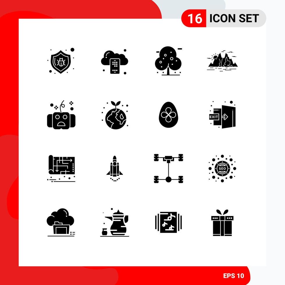 User Interface Pack of 16 Basic Solid Glyphs of all mountain beach landscape nature Editable Vector Design Elements