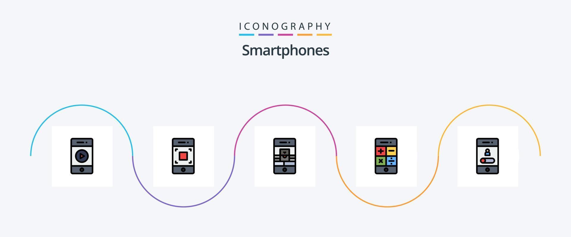 Smartphones Line Filled Flat 5 Icon Pack Including calling. phone. call. math. webcam vector