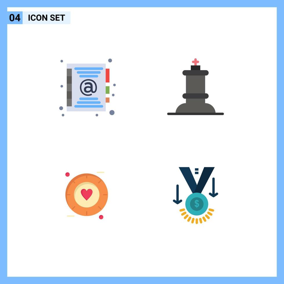 Pictogram Set of 4 Simple Flat Icons of address wedding chess love medal Editable Vector Design Elements