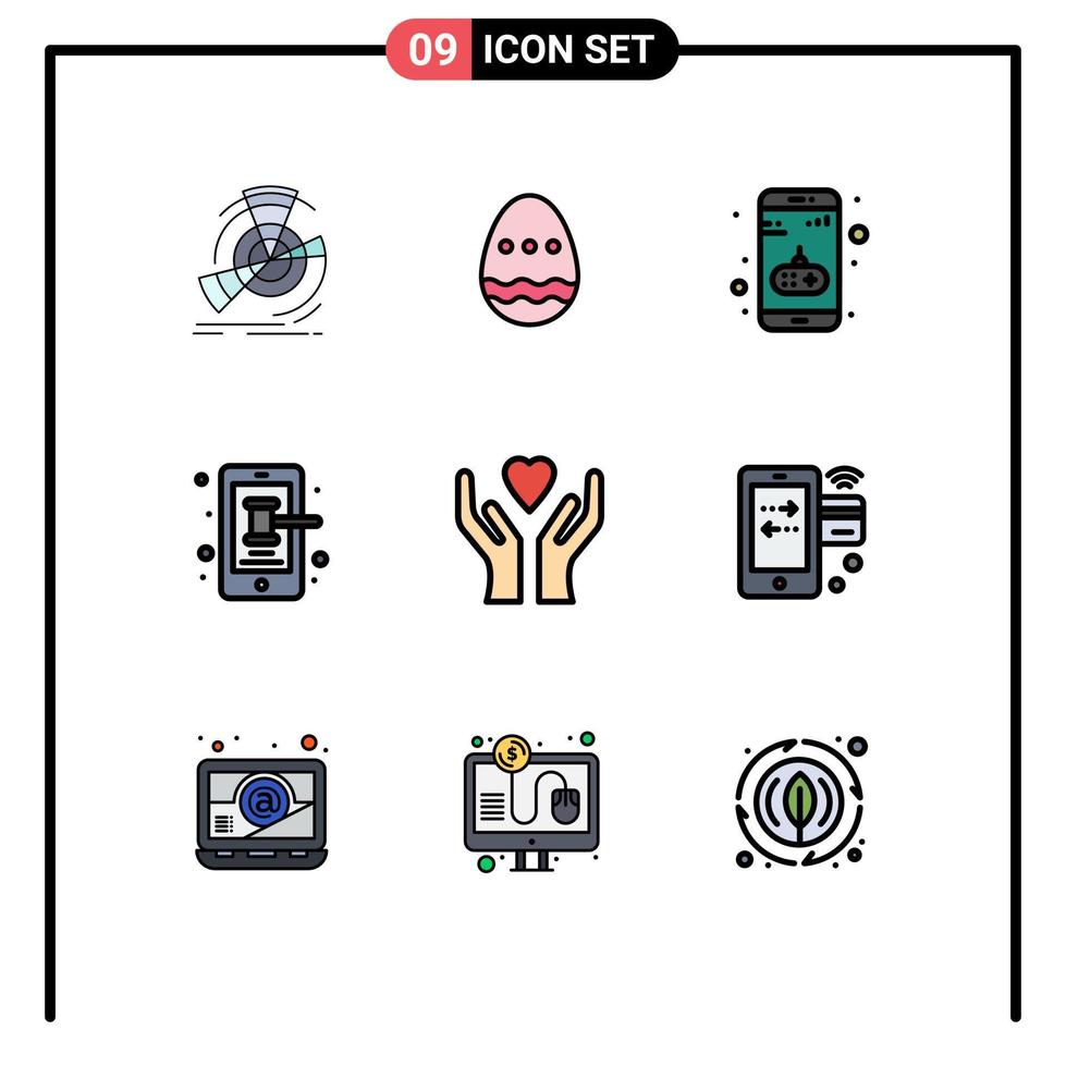 Pictogram Set of 9 Simple Filledline Flat Colors of care smartphone egg phone mobile Editable Vector Design Elements