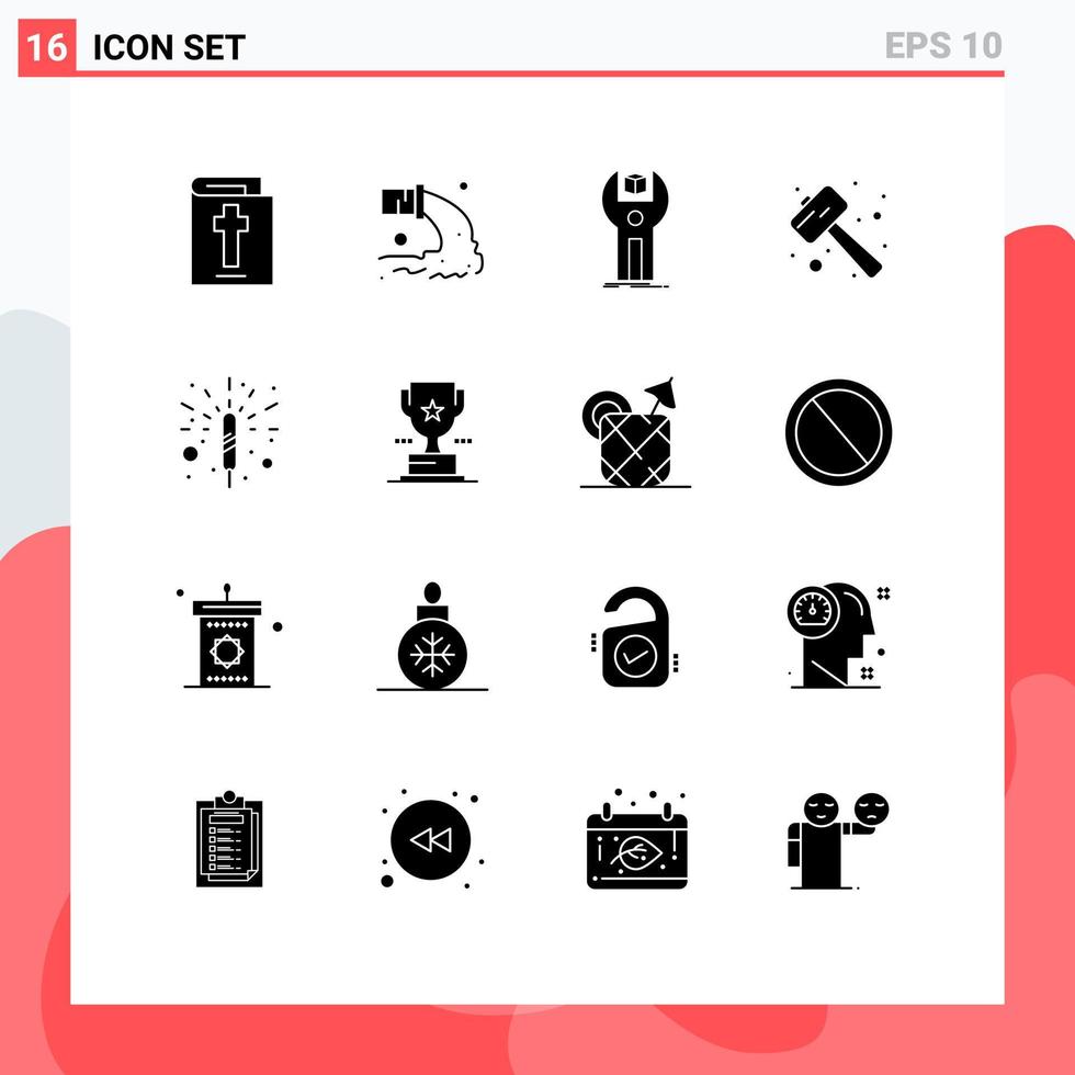 Pack of 16 Modern Solid Glyphs Signs and Symbols for Web Print Media such as watch kit pound sdk mallet programming Editable Vector Design Elements