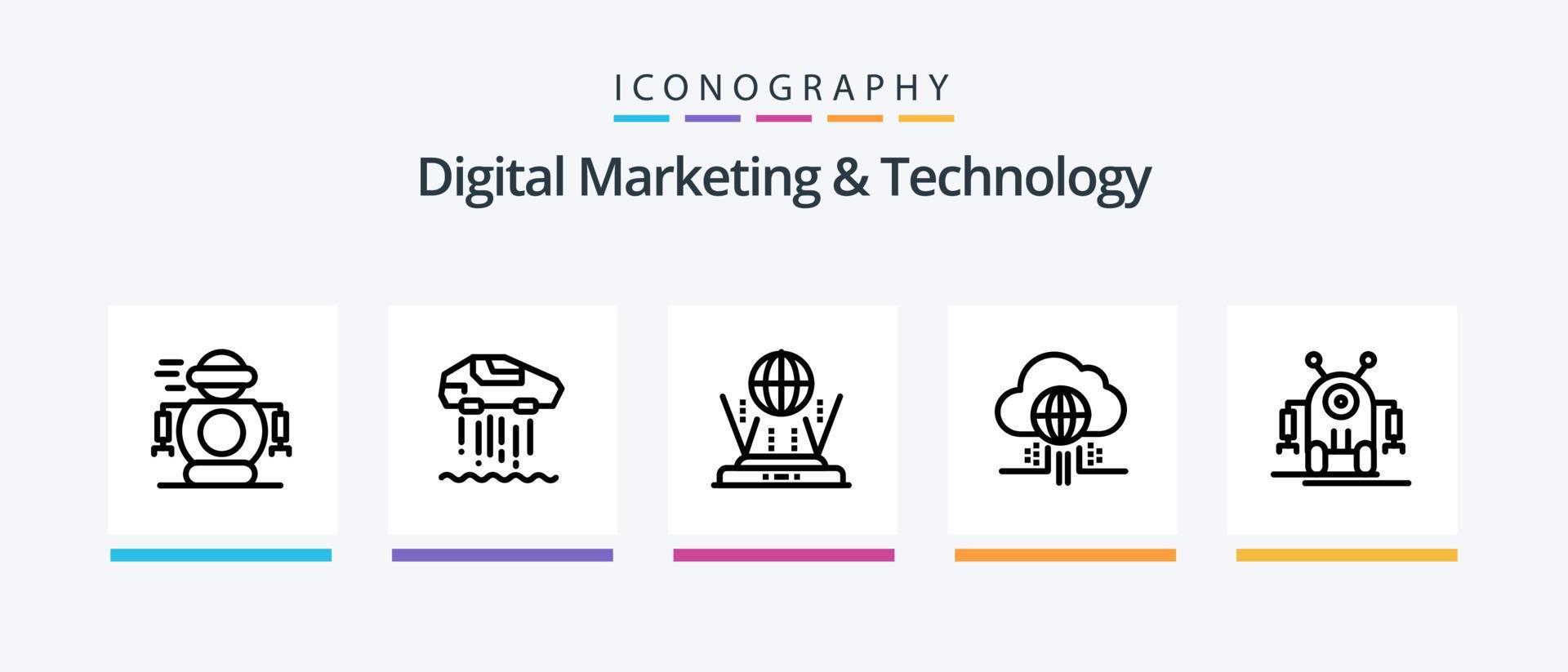 Digital Marketing And Technology Line 5 Icon Pack Including tap. data. artifical. language. machine. Creative Icons Design vector