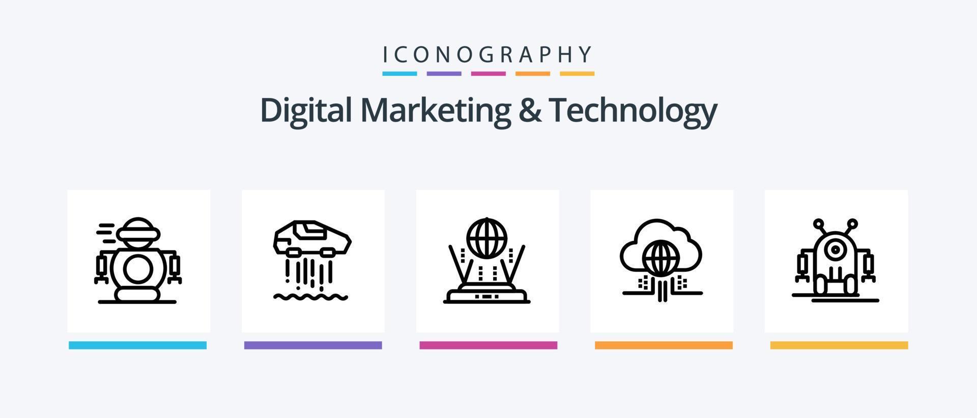 digital márketing y tecnología línea 5 5 icono paquete incluso grifo. datos. artificial idioma. máquina. creativo íconos diseño vector