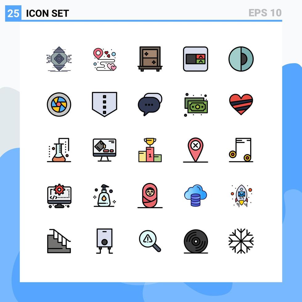 25 User Interface Filled line Flat Color Pack of modern Signs and Symbols of geology wireframe map select box mirror Editable Vector Design Elements