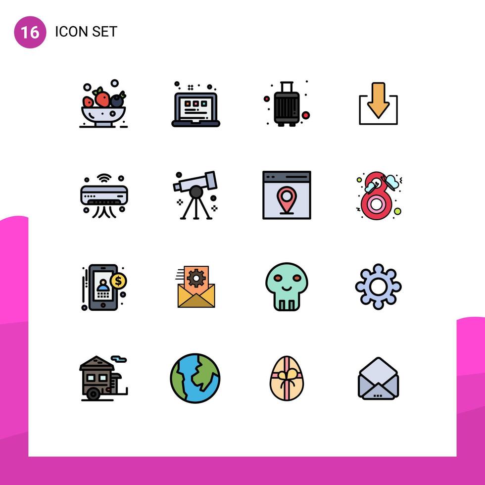 Pictogram Set of 16 Simple Flat Color Filled Lines of internet of things ac case download arrow Editable Creative Vector Design Elements