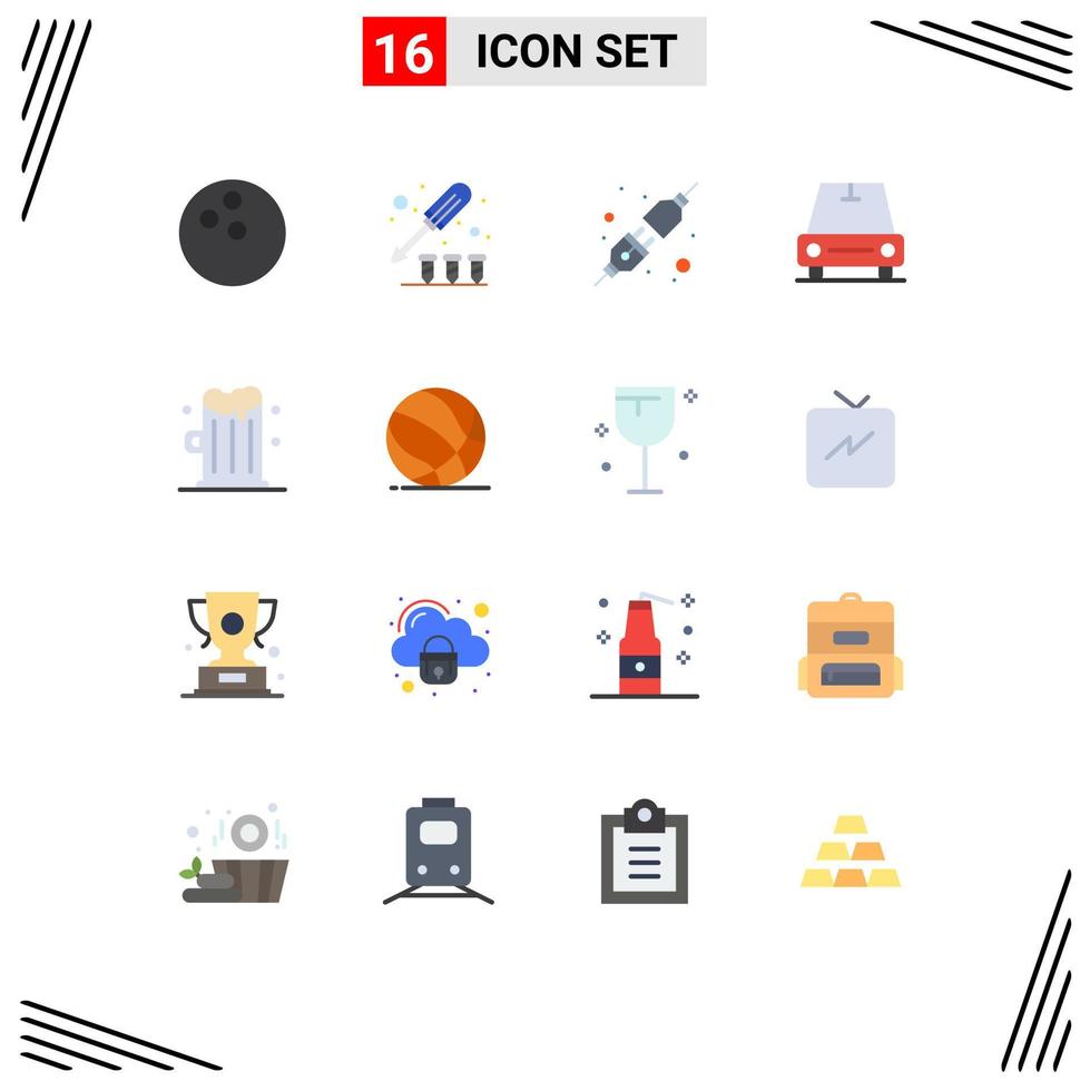 16 Universal Flat Color Signs Symbols of basket food plug drink van Editable Pack of Creative Vector Design Elements
