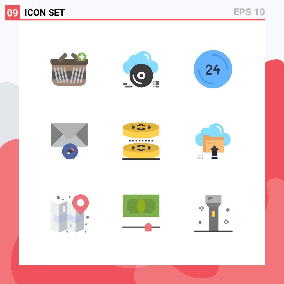 Editable Vector Line Pack of 9 Simple Flat Colors of bacteria message store mail contact Editable Vector Design Elements