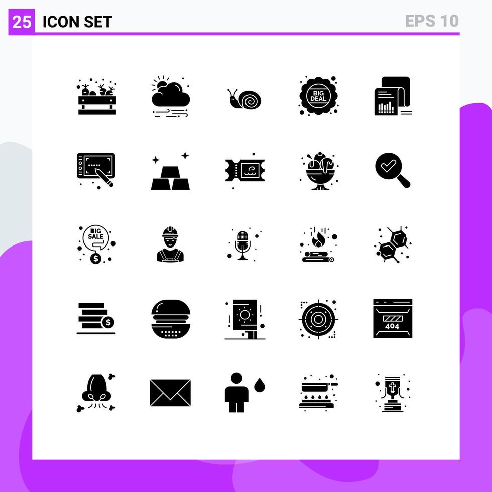 25 Thematic Vector Solid Glyphs and Editable Symbols of documents checklist easter sale discount Editable Vector Design Elements