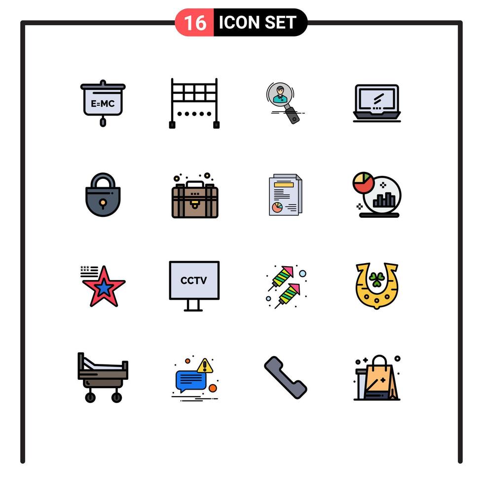 Group of 16 Flat Color Filled Lines Signs and Symbols for imac monitor employee computer resources Editable Creative Vector Design Elements