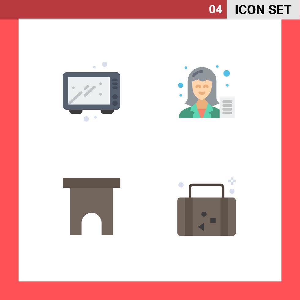 Modern Set of 4 Flat Icons Pictograph of baking writer kitchen blogger institute building Editable Vector Design Elements