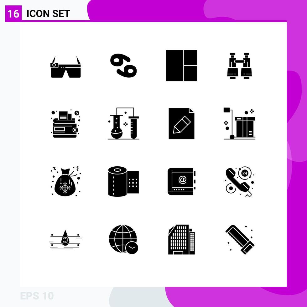 Set of 16 Modern UI Icons Symbols Signs for chemical science money grid cash search Editable Vector Design Elements