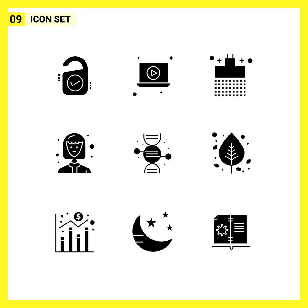Set of 9 Modern UI Icons Symbols Signs for bone healthcare bathroom adn female student Editable Vector Design Elements