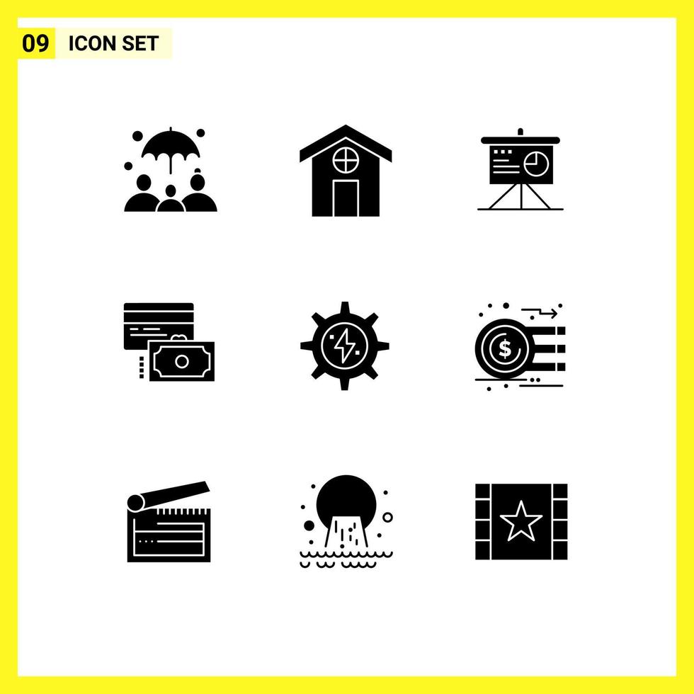 Set of 9 Modern UI Icons Symbols Signs for power energy board gear payment Editable Vector Design Elements