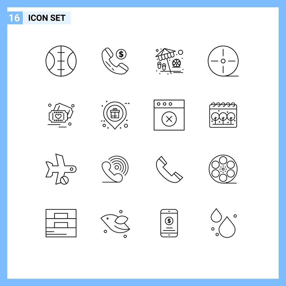 universal icono símbolos grupo de dieciséis moderno contornos de poseedor corazón jugar amor tecnología editable vector diseño elementos