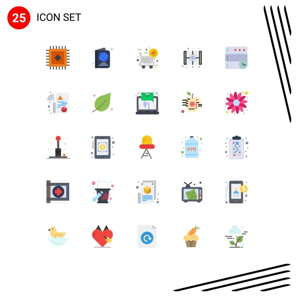 25 Thematic Vector Flat Colors and Editable Symbols of file digital movie time database Editable Vector Design Elements