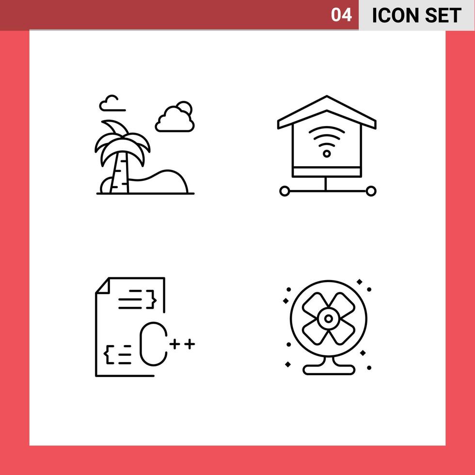 Pack of 4 creative Filledline Flat Colors of beach develop spring signal file Editable Vector Design Elements