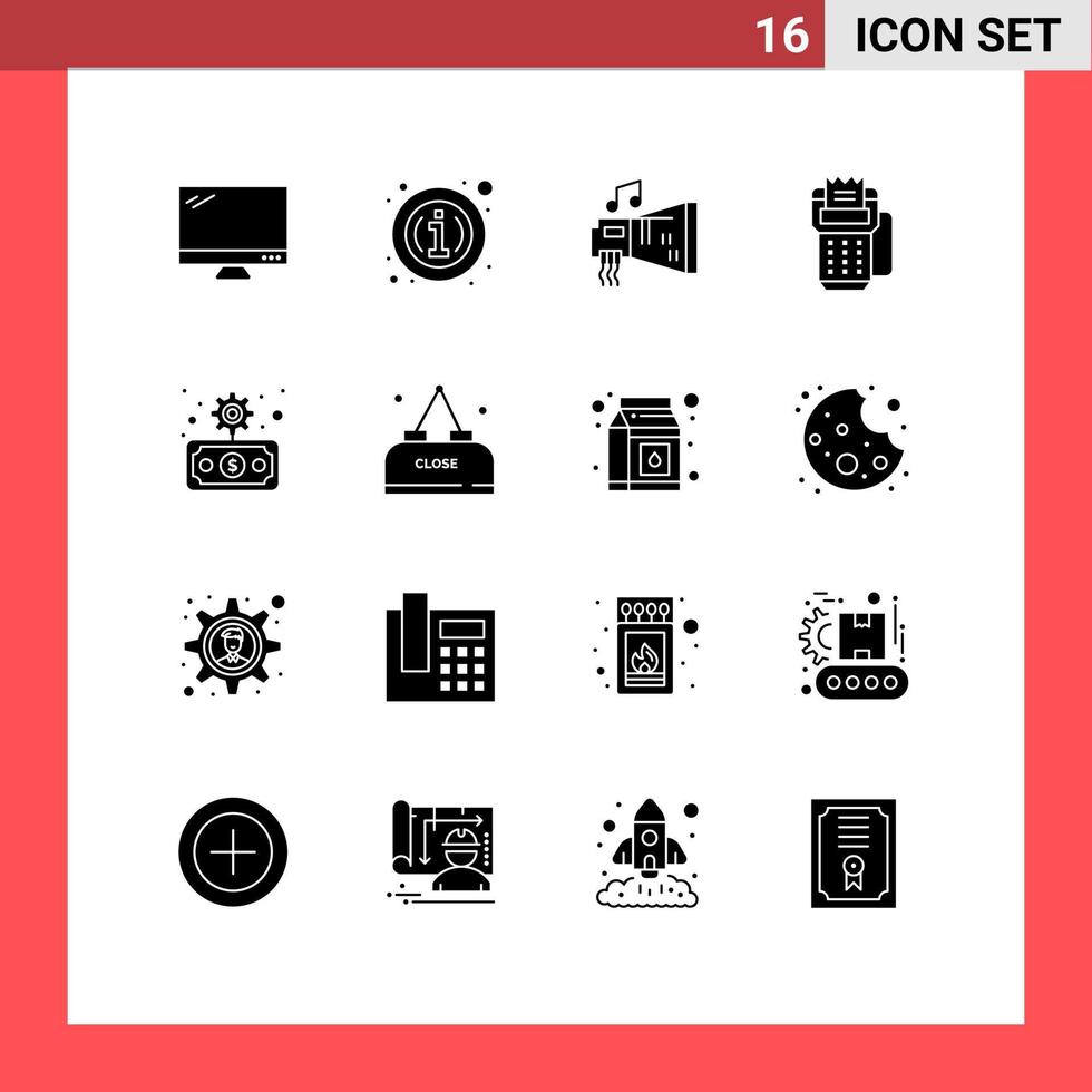 Group of 16 Solid Glyphs Signs and Symbols for machine cashless information card hardware Editable Vector Design Elements