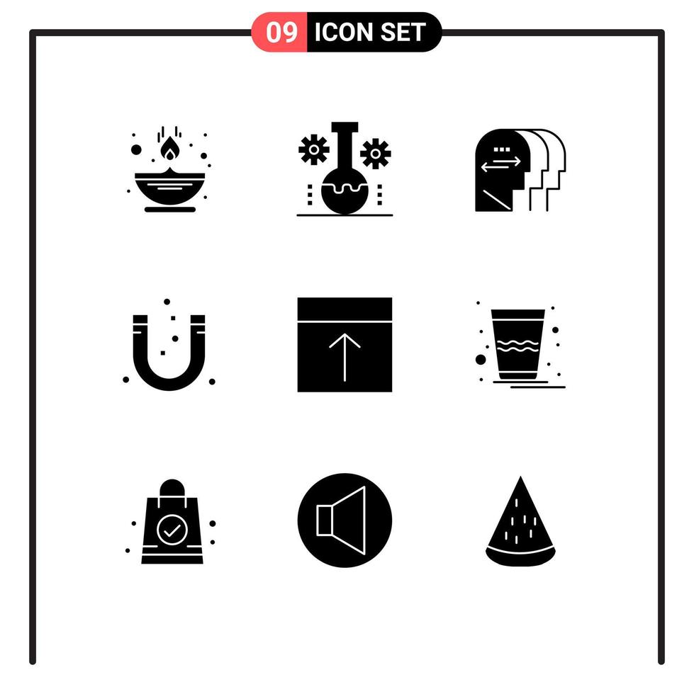 9 User Interface Solid Glyph Pack of modern Signs and Symbols of negative magnet technology lab attraction head Editable Vector Design Elements