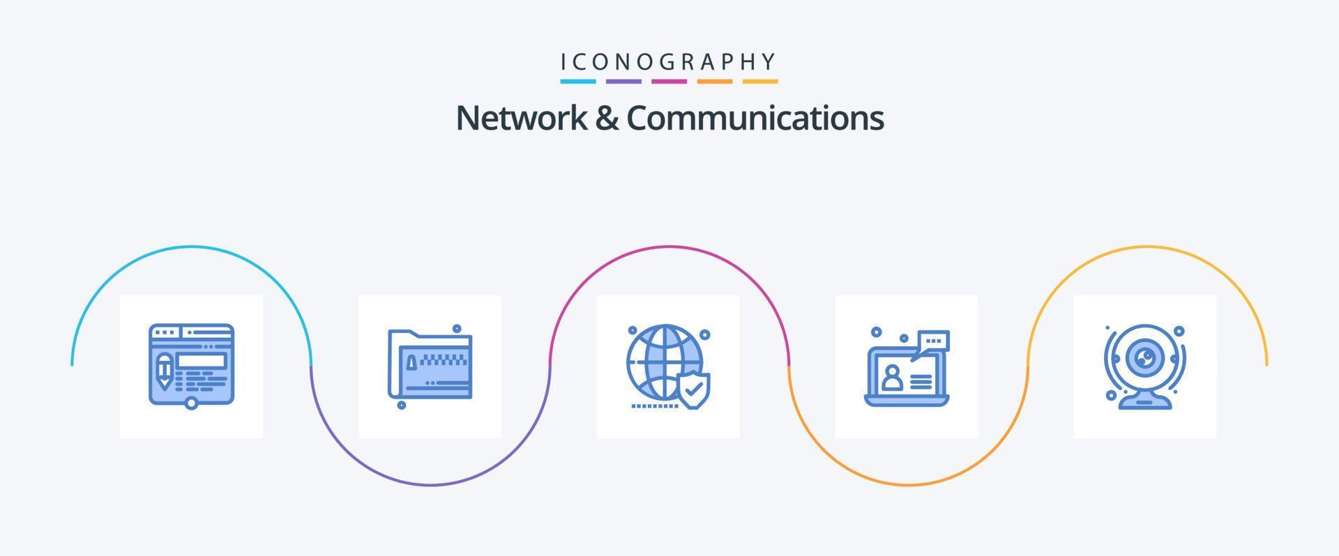 Network And Communications Blue 5 Icon Pack Including user. support. documents. secure. website vector