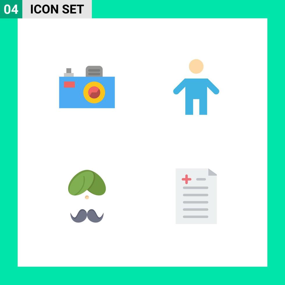 4 User Interface Flat Icon Pack of modern Signs and Symbols of camera indian dad people people Editable Vector Design Elements