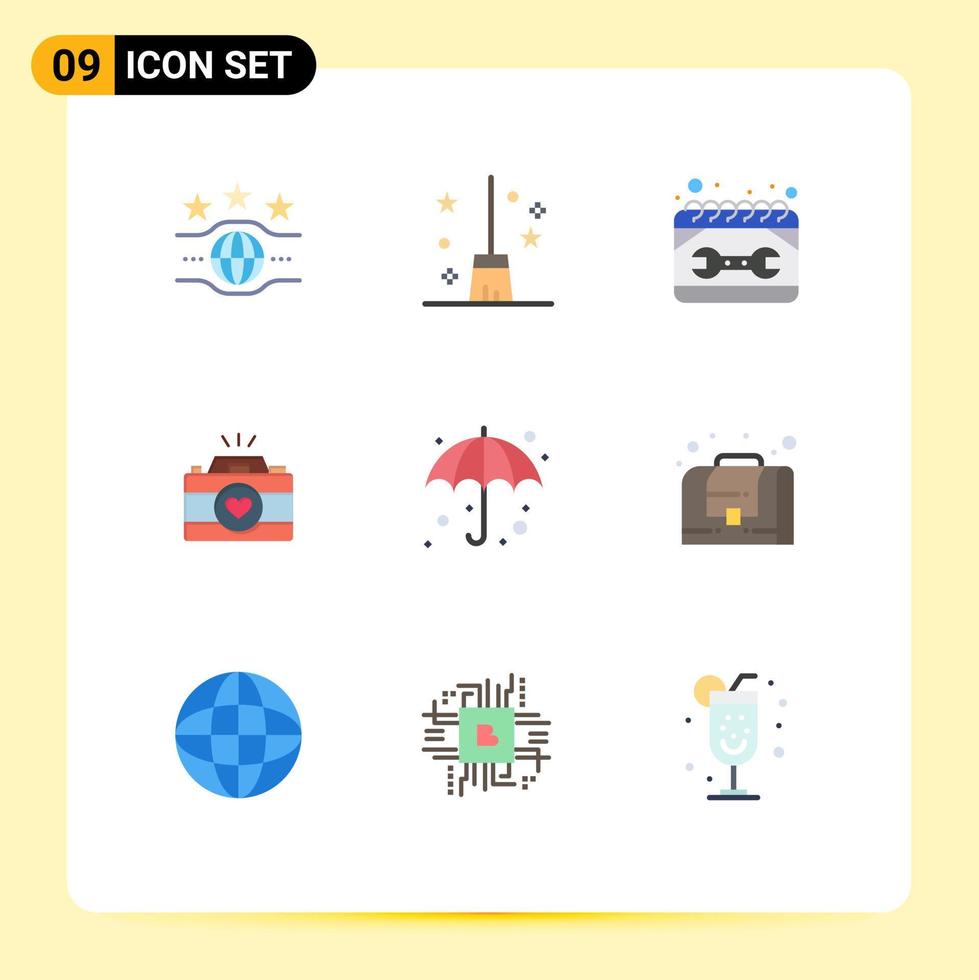Modern Set of 9 Flat Colors and symbols such as couple photography video cam calendar cam spanner Editable Vector Design Elements