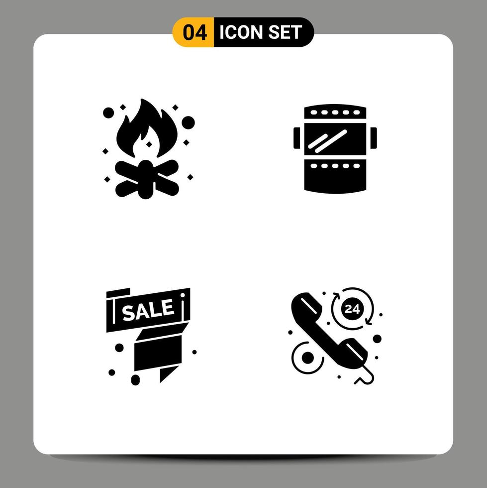 Stock Vector Icon Pack of 4 Line Signs and Symbols for beach label campfire mask sale label Editable Vector Design Elements