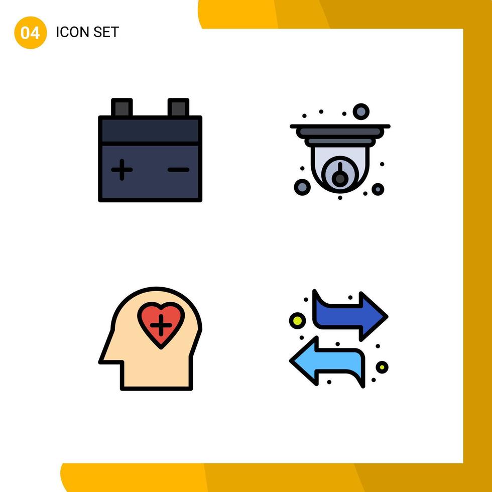 4 Thematic Vector Filledline Flat Colors and Editable Symbols of battery love cam information switch Editable Vector Design Elements