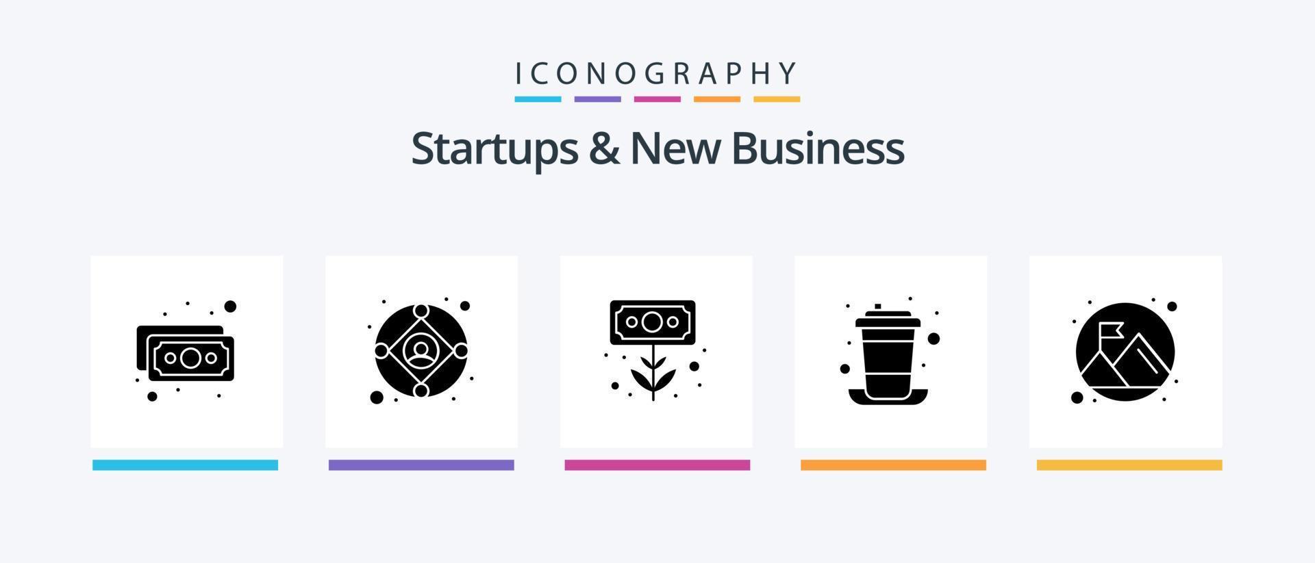 Startups And New Business Glyph 5 Icon Pack Including cup. coffee. cash. break. money. Creative Icons Design vector