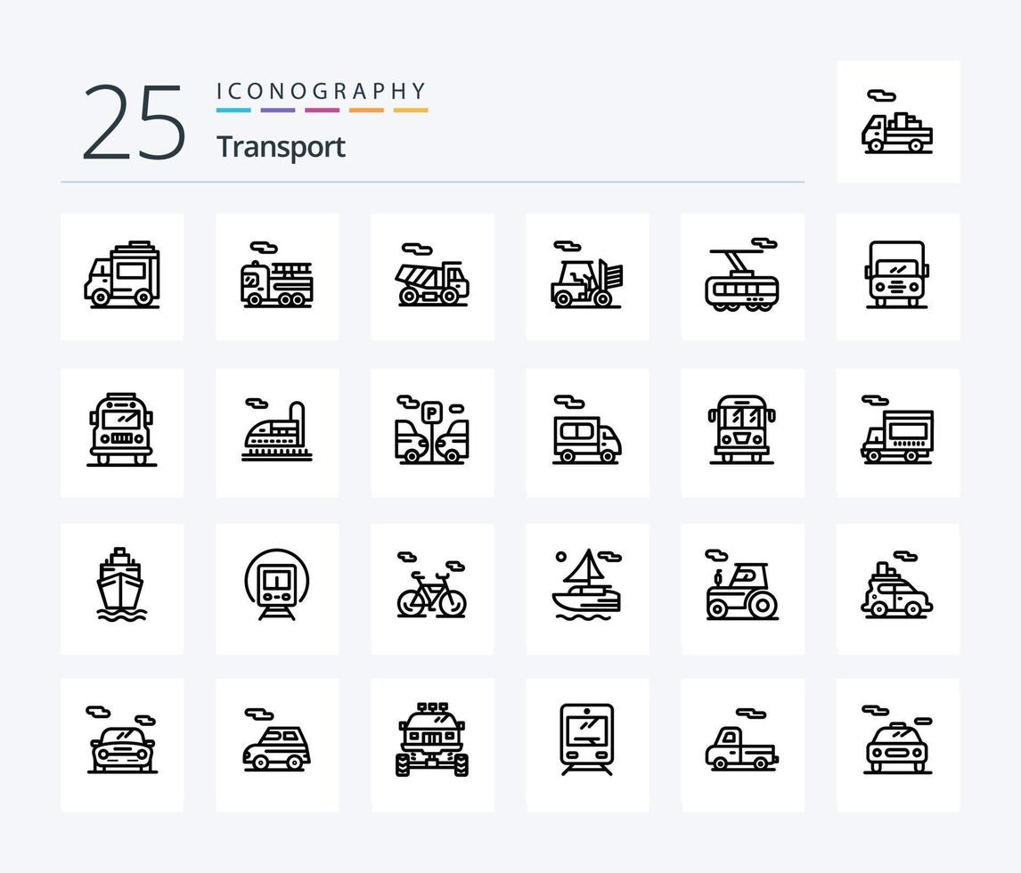 transporte 25 línea icono paquete incluso camioneta. transporte. describir. auto. tren vector