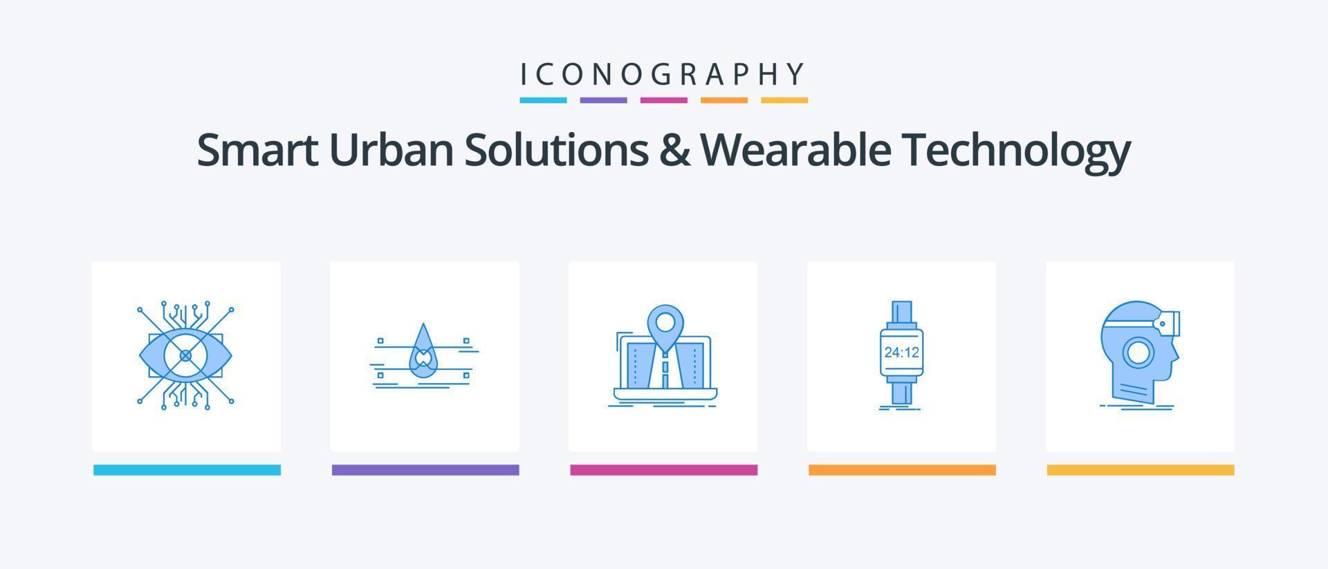 inteligente urbano soluciones y usable tecnología azul 5 5 icono paquete incluso mirar. inteligente mirar. seguridad. ruta. sistema. creativo íconos diseño vector