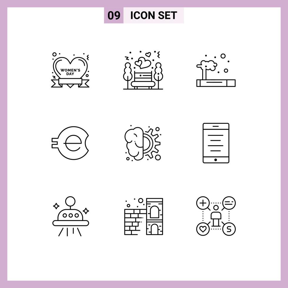 User Interface Pack of 9 Basic Outlines of design crypto currency gas crypto e coin Editable Vector Design Elements