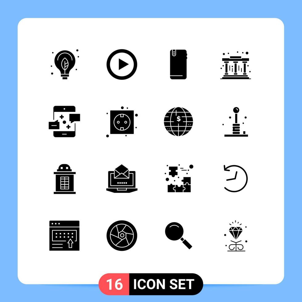 Set of 16 Modern UI Icons Symbols Signs for communication pillars player museum android Editable Vector Design Elements