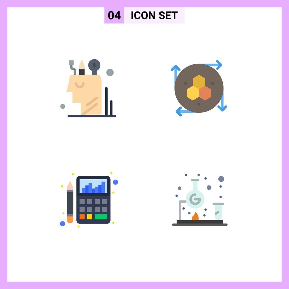 Pack of 4 Modern Flat Icons Signs and Symbols for Web Print Media such as art accounting user modeling api calculator Editable Vector Design Elements