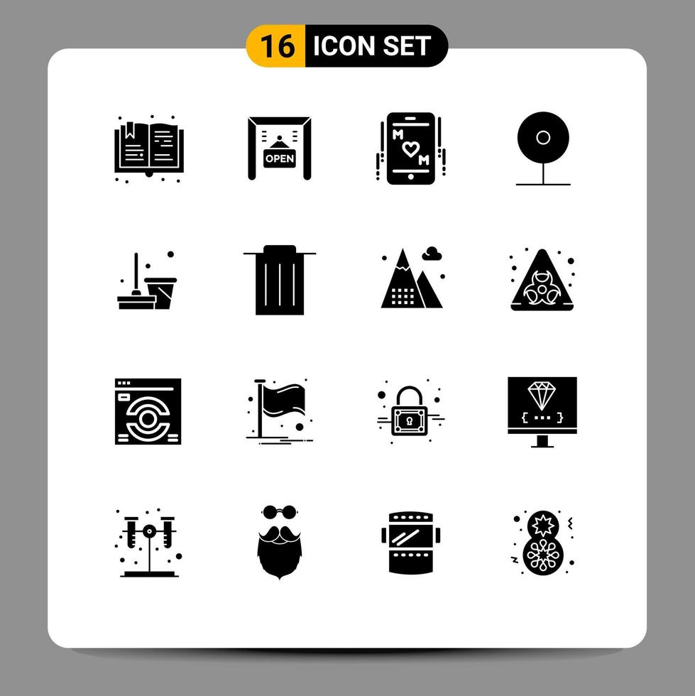 16 User Interface Solid Glyph Pack of modern Signs and Symbols of clean social love play cctv Editable Vector Design Elements
