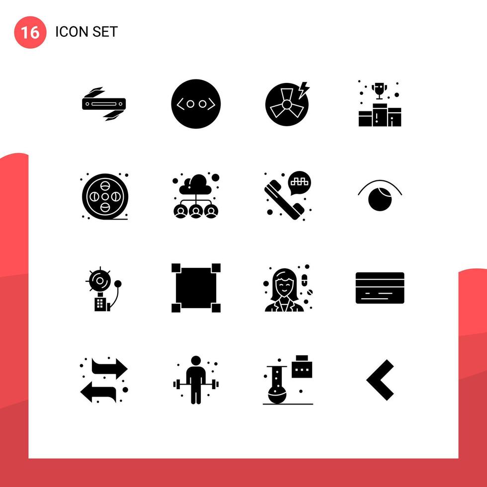 User Interface Pack of 16 Basic Solid Glyphs of art number power medal awards Editable Vector Design Elements
