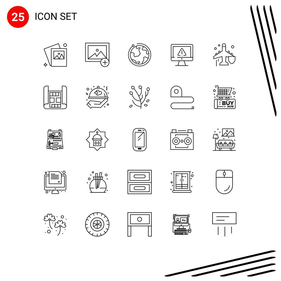 25 Universal Line Signs Symbols of plane fly internet security information Editable Vector Design Elements