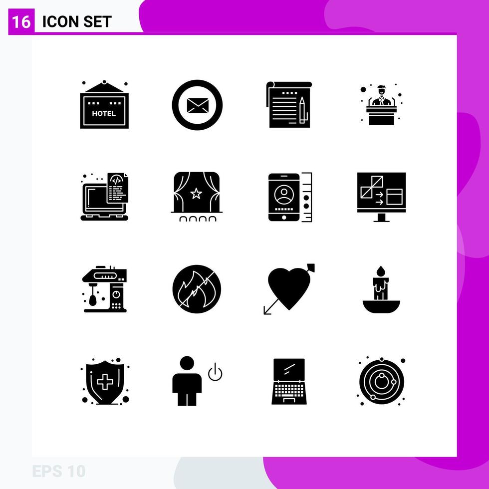 16 Universal Solid Glyphs Set for Web and Mobile Applications files device student training conference Editable Vector Design Elements