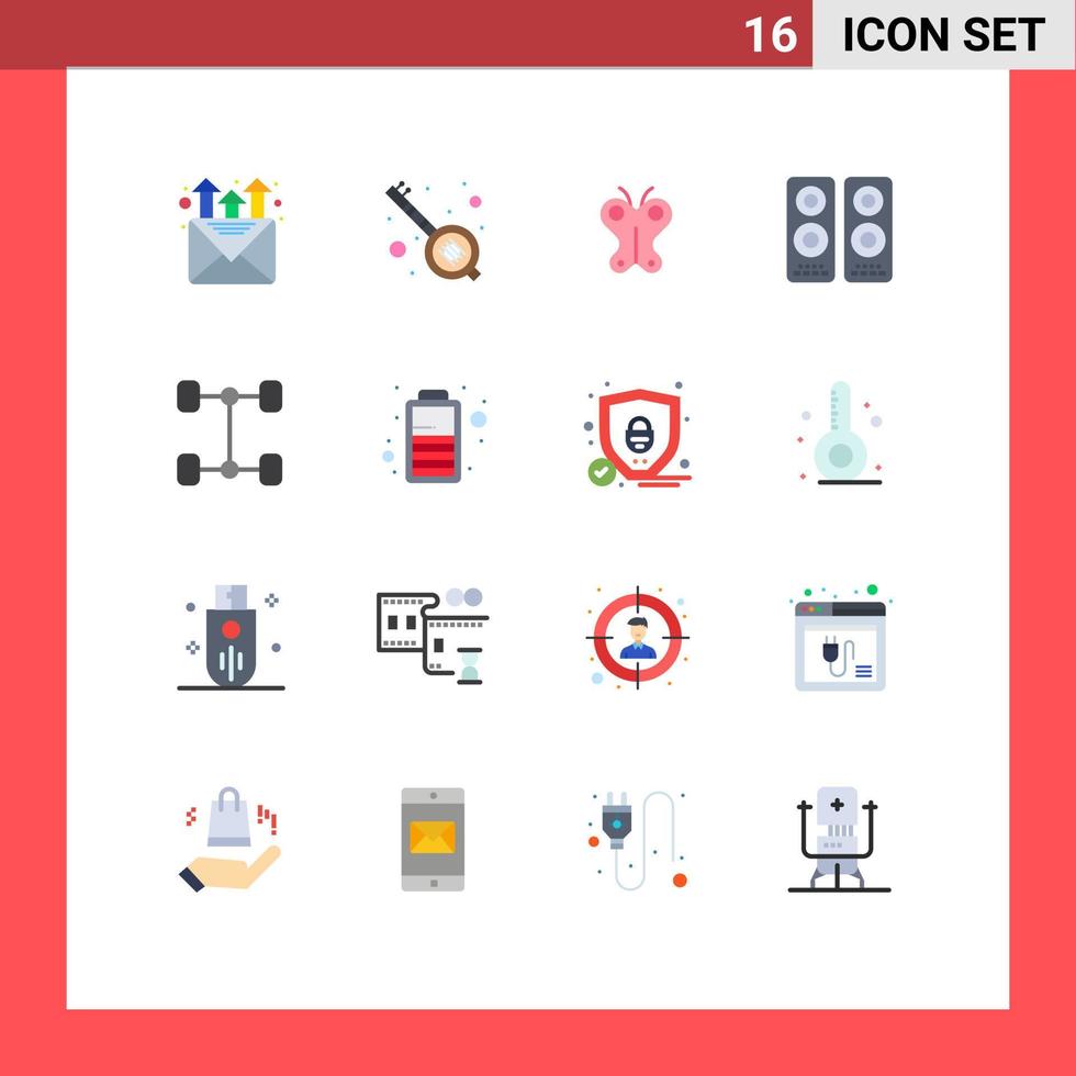 Stock Vector Icon Pack of 16 Line Signs and Symbols for battery automobile butterfly speaker entertaiment Editable Pack of Creative Vector Design Elements