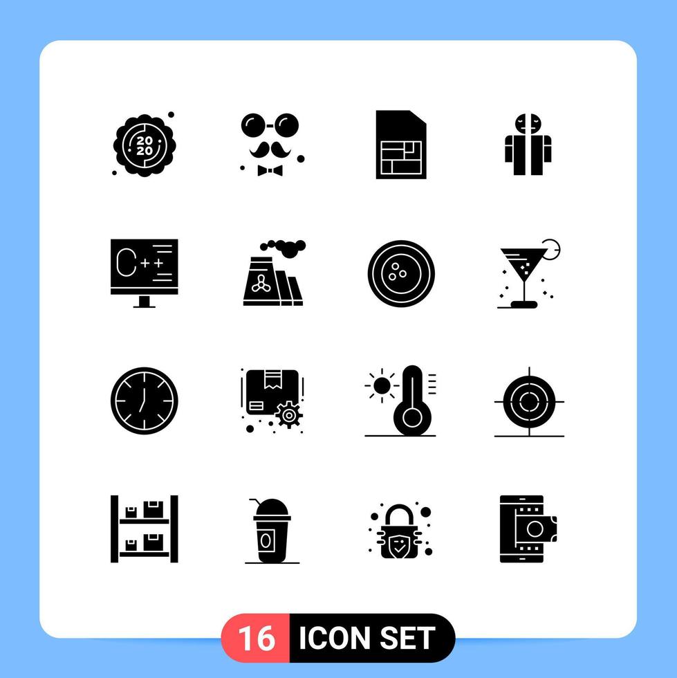 Modern Set of 16 Solid Glyphs and symbols such as computer human love medical man broken Editable Vector Design Elements