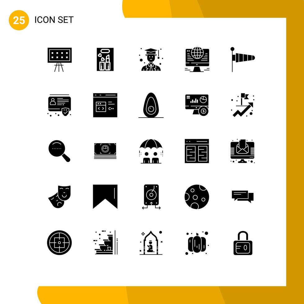 Set of 25 Commercial Solid Glyphs pack for weather nature avatar network connection Editable Vector Design Elements