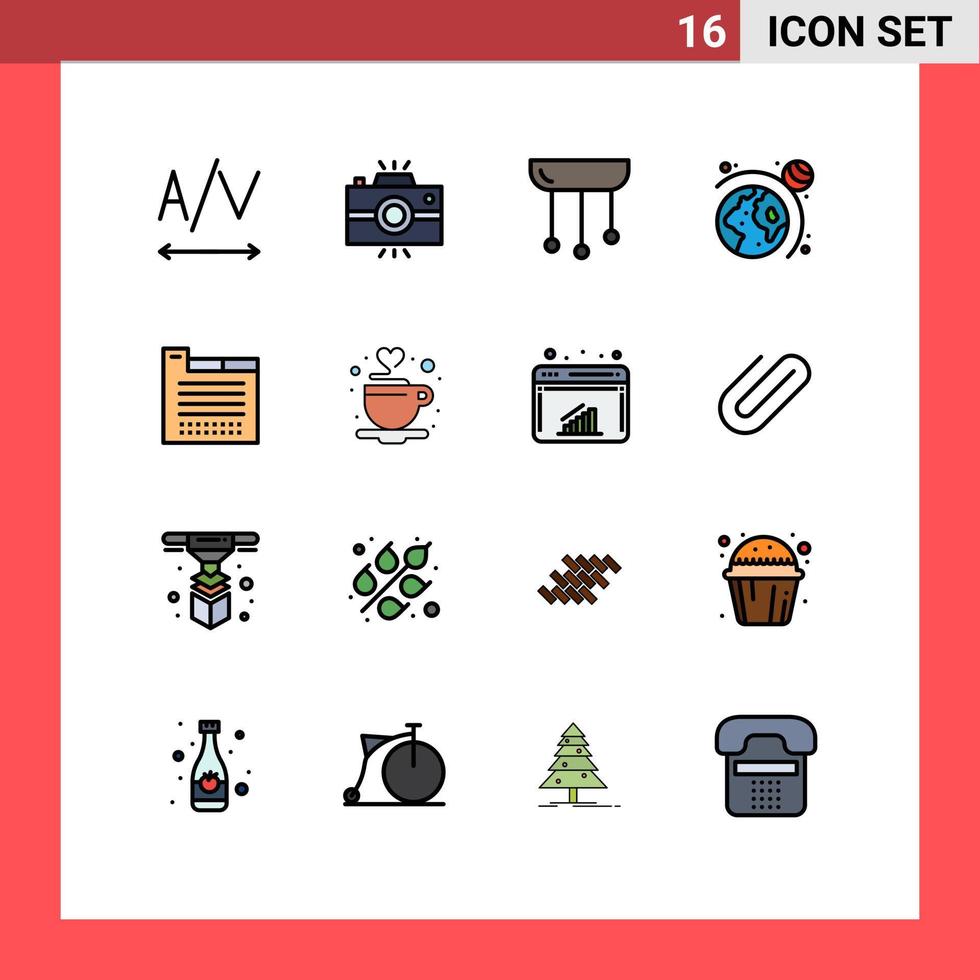 Modern Set of 16 Flat Color Filled Lines Pictograph of theme tab decorations system astronomy Editable Creative Vector Design Elements