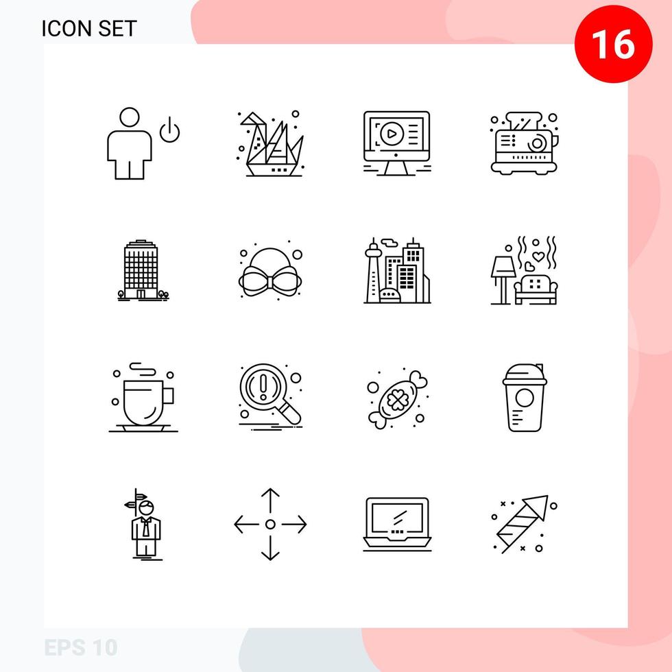 Set of 16 Modern UI Icons Symbols Signs for building kitchen paper electrical design Editable Vector Design Elements