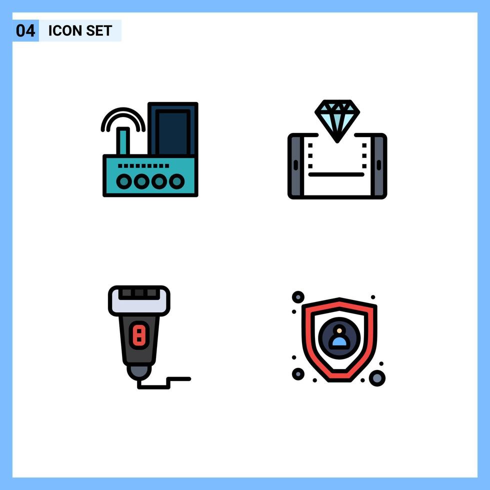 Set of 4 Modern UI Icons Symbols Signs for router smartphone wifi online machine Editable Vector Design Elements