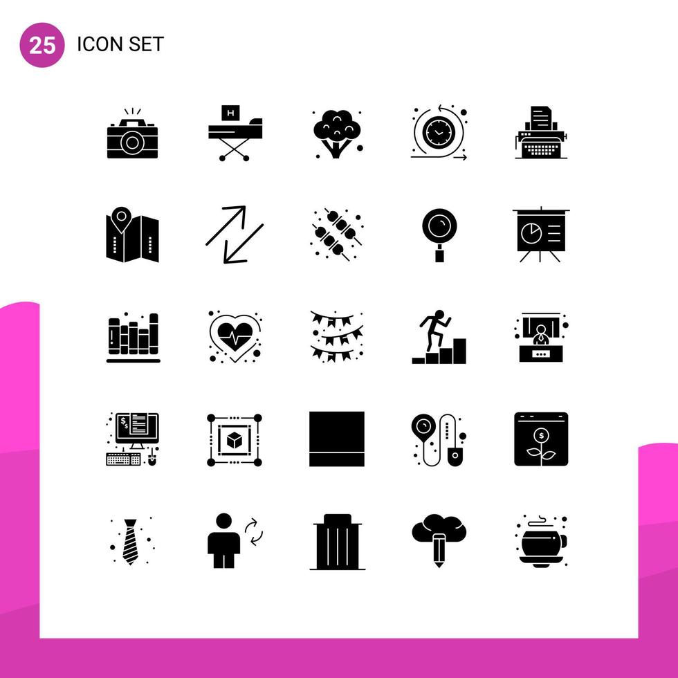 25 User Interface Solid Glyph Pack of modern Signs and Symbols of typing time process health routine cycle time Editable Vector Design Elements