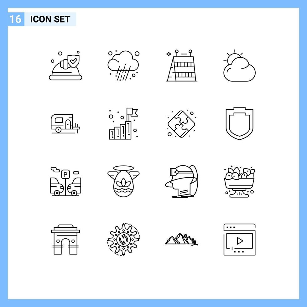 16 Creative Icons Modern Signs and Symbols of camp sun barrier shinning cloud Editable Vector Design Elements