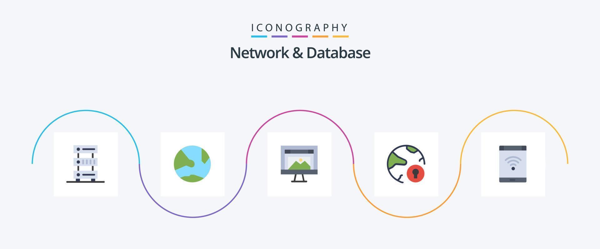 Network And Database Flat 5 Icon Pack Including online. global. online. website. design vector