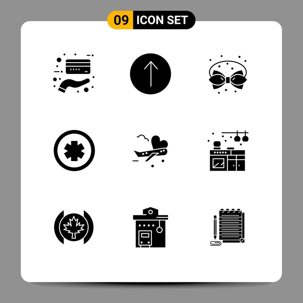 9 User Interface Solid Glyph Pack of modern Signs and Symbols of plane fly christmas test medicine Editable Vector Design Elements